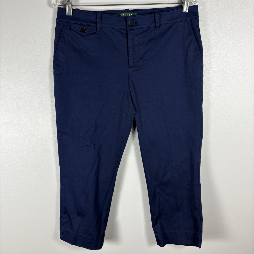 Lauren Ralph Lauren Women's 8P Navy Blue Slash‎ Pocket Straight Leg Capri Pants